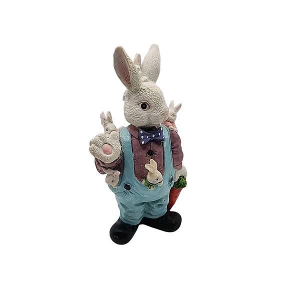 Vintage Resin Rabbit Bunny Dad & Babies 6" Figurine Easter Hand Painted Spring - Picture 2 of 9